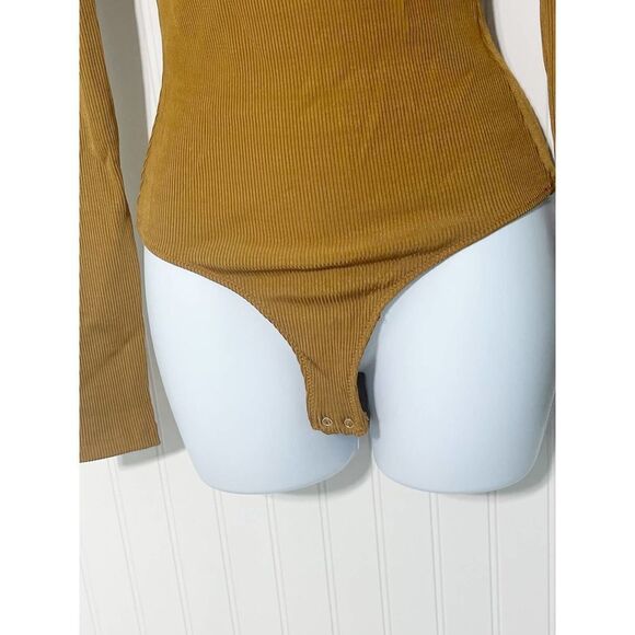 Goldsign The Rib Deep Bodysuit NWT Long Sleeve‎ Golden Yellow Ochre Small - Picture 6 of 16